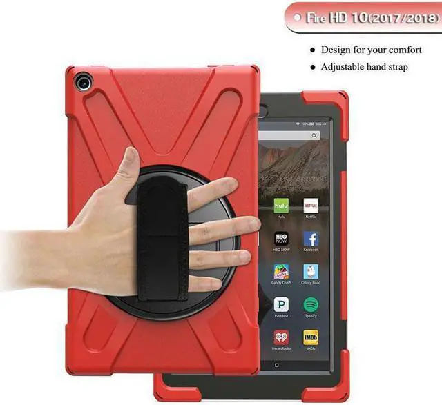 Alt view image 3 of 5 - Werleo Fire HD 10 2017 Case Heavy Duty Armor Shockproof Protective Case Cover with Rotating Hand Strap Carrying Shoulder Strap and Kickstand for Amazon Kindle Fire HD 10.1 Inch 2018 / 2017 Model