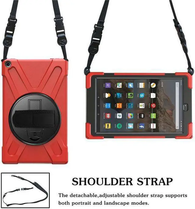 Alt view image 5 of 5 - Werleo Fire HD 10 2017 Case Heavy Duty Armor Shockproof Protective Case Cover with Rotating Hand Strap Carrying Shoulder Strap and Kickstand for Amazon Kindle Fire HD 10.1 Inch 2018 / 2017 Model