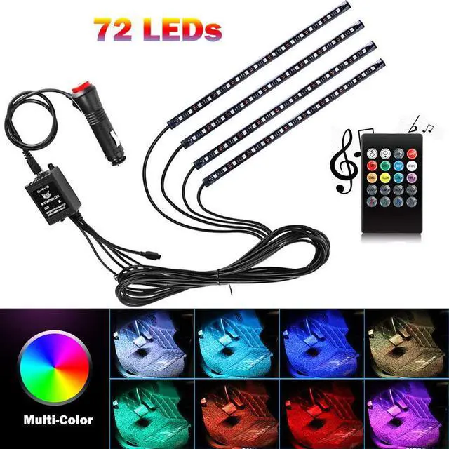 Main image of Car Interior Lights 4pcs 8 Color RGB 72 LEDMulticolor Music Car LED Strip Lights Car Atmosphere Lights LED Strip for Car TV with Sound Active Function Wireless Remote Control