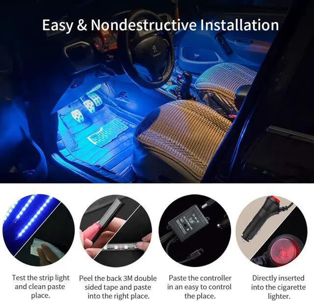 Alt view image 4 of 7 - Car Interior Lights 4pcs 8 Color RGB 72 LEDMulticolor Music Car LED Strip Lights Car Atmosphere Lights LED Strip for Car TV with Sound Active Function Wireless Remote Control