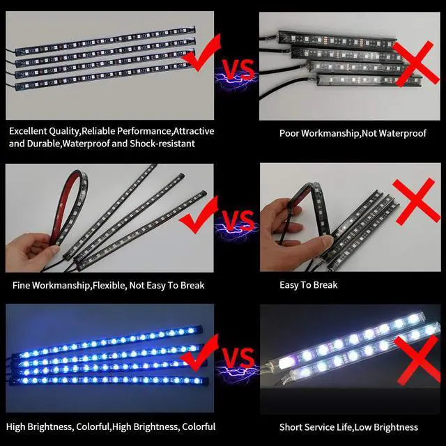 Alt view image 5 of 7 - Car Interior Lights 4pcs 8 Color RGB 72 LEDMulticolor Music Car LED Strip Lights Car Atmosphere Lights LED Strip for Car TV with Sound Active Function Wireless Remote Control