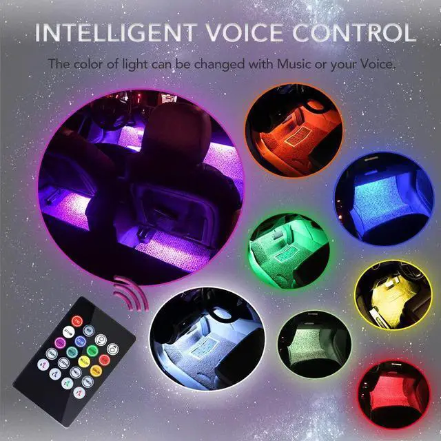 Alt view image 2 of 7 - Car Interior Lights 4pcs 8 Color RGB 72 LEDMulticolor Music Car LED Strip Lights Car Atmosphere Lights LED Strip for Car TV with Sound Active Function Wireless Remote Control