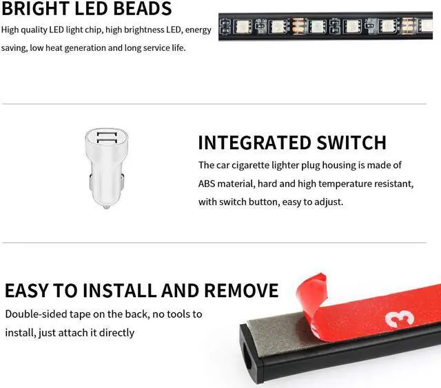 Alt view image 4 of 7 - Car Interior Lights USB 4pcs 8 Color 72 LED Multicolor Music Car LED Strip Lights Car Atmosphere Lights LED Strip for TV with Sound Active Function Wireless Remote Control with USB Port