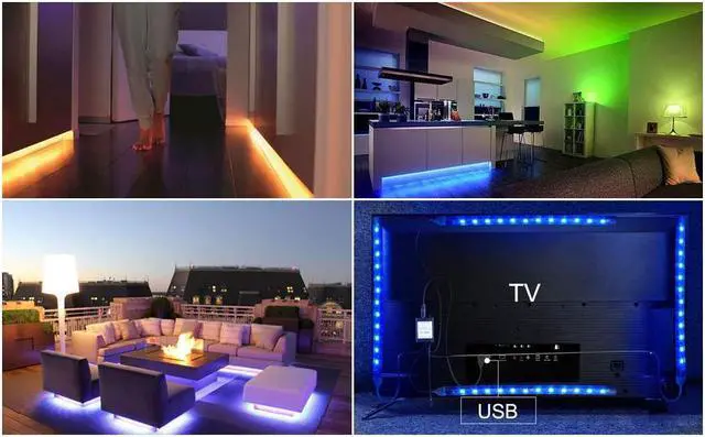 Alt view image 7 of 7 - Car Interior Lights USB 4pcs 8 Color 72 LED Multicolor Music Car LED Strip Lights Car Atmosphere Lights LED Strip for TV with Sound Active Function Wireless Remote Control with USB Port