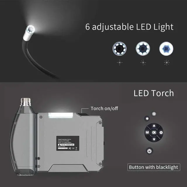 Alt view image 5 of 7 - Industrial Endoscope Werleo Ultra Slim Borescope with 5.5mm Micro Inspection Camera, Waterproof Semi-Rigid Gooseneck 3.5inch LCD Screen 6 LED Lights Lithium-Ion Battery Tool Box - 3m / 9.8ft