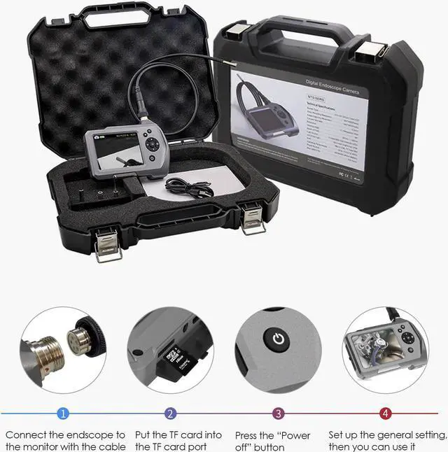 Alt view image 7 of 7 - Industrial Endoscope Werleo Ultra Slim Borescope with 5.5mm Micro Inspection Camera, Waterproof Semi-Rigid Gooseneck 3.5inch LCD Screen 6 LED Lights Lithium-Ion Battery Tool Box - 3m / 9.8ft
