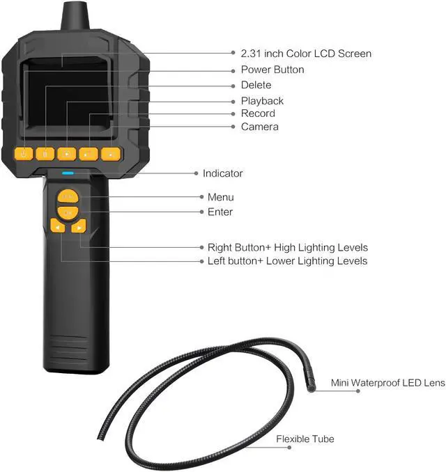 Alt view image 2 of 7 - Inspection Camera with Light WERLEO Digital Industrial Endoscope 2.31" LCD Color LCD Video Screen Borescopes with 3.2ft Flexible Snake Tube Camera Waterproof IP67 Tool Box Black