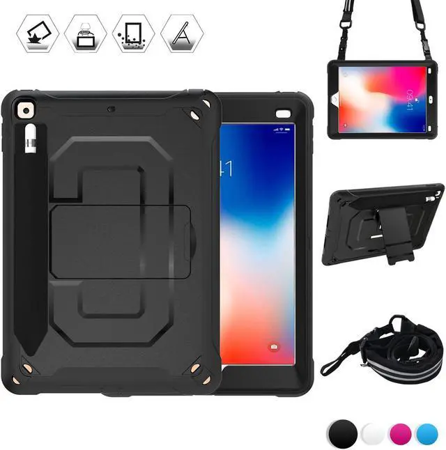 Main image of For iPad 6th iPad 5th Generation Case New iPad 9.7 Inch 2018 / 2017 Case Heavy Duty Shockproof Protective Case Cover with Stand / Elastic iPad Pencil Pocket / Expandable Storage Pouch / Shoulder Strap