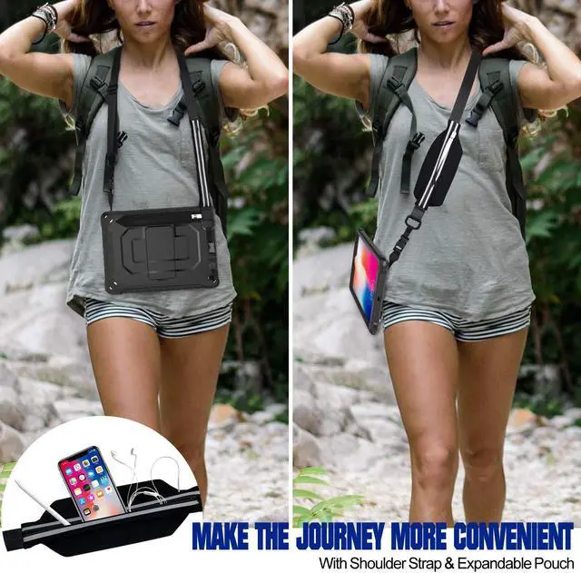 Alt view image 6 of 6 - For iPad 6th iPad 5th Generation Case New iPad 9.7 Inch 2018 / 2017 Case Heavy Duty Shockproof Protective Case Cover with Stand / Elastic iPad Pencil Pocket / Expandable Storage Pouch / Shoulder Strap