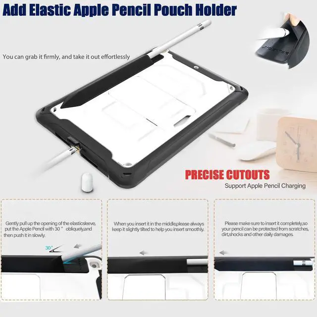 Alt view image 3 of 6 - For iPad 6th iPad 5th Generation Case New iPad 9.7 Inch 2018 / 2017 Case Heavy Duty Shockproof Protective Case Cover with Stand / Elastic iPad Pencil Pocket / Expandable Storage Pouch / Shoulder Strap