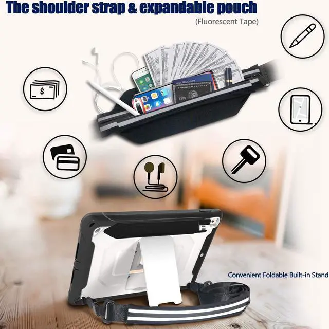 Alt view image 5 of 6 - For iPad 6th iPad 5th Generation Case New iPad 9.7 Inch 2018 / 2017 Case Heavy Duty Shockproof Protective Case Cover with Stand / Elastic iPad Pencil Pocket / Expandable Storage Pouch / Shoulder Strap