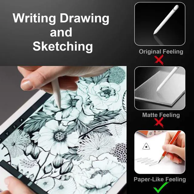 Alt view image 4 of 7 - Paper-Like Screen Protector for New iPad 9.7 2018 2017 / iPad Pro 9.7 2016 / iPad Air 2 / iPad Air Paper Texture Film Special for Writing Drawing and Sketching Apple Pencil Compatible