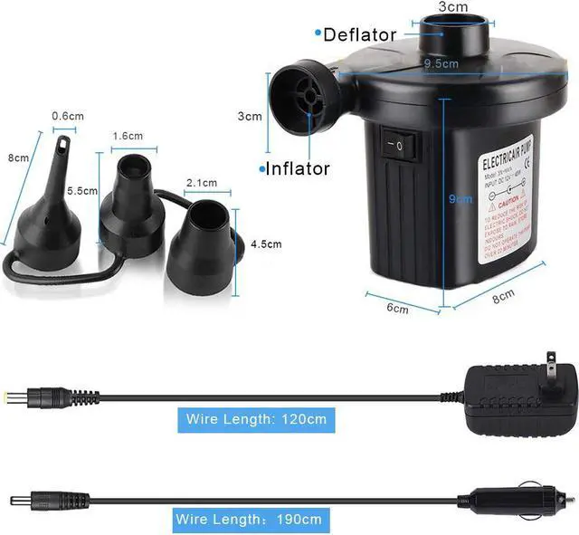 Alt view image 5 of 7 - Werleo Electric Air Pump 2 in 1 Portable Air Mattress Pump Universal Quick-Fill Inflator Deflator with 3 Nozzles for Outdoor Camping Air Mattress Beds Boats