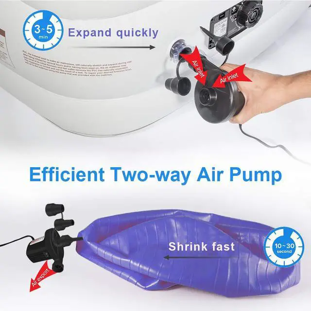 Alt view image 2 of 7 - Werleo Electric Air Pump 2 in 1 Portable Air Mattress Pump Universal Quick-Fill Inflator Deflator with 3 Nozzles for Outdoor Camping Air Mattress Beds Boats