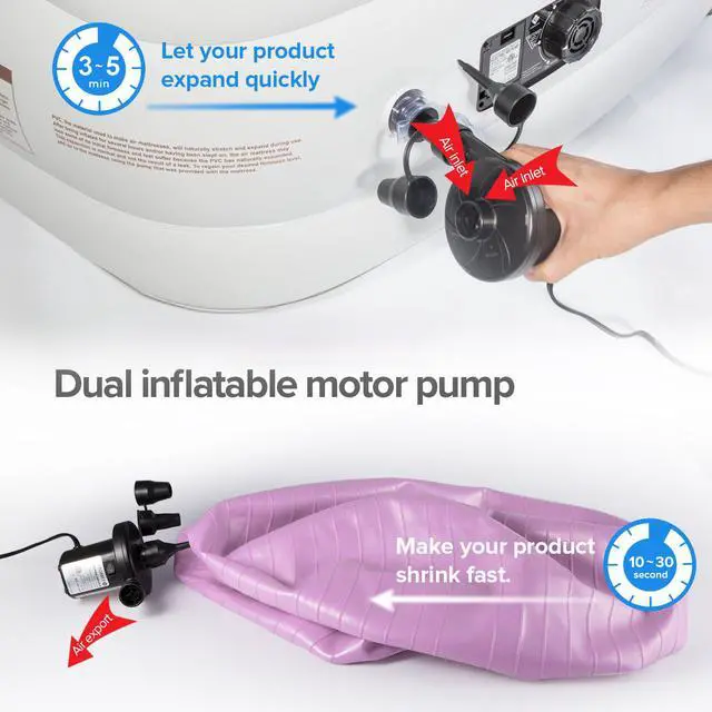 Alt view image 6 of 7 - Portable Electric Air Pump Air Mattress Pump for Inflatable Blow up Pool Raft Bed Boat Toy Quick-Fill AC Inflator Deflator with 3 Nozzles 110-120 Volt