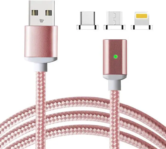 Main image of Werleo 3 in 1 Magnetic Charger Cable with Micro USB / Type C / Lightning Connector Compatible with Android iPhone Devices Charging Data Sync Transfer Rose Gold