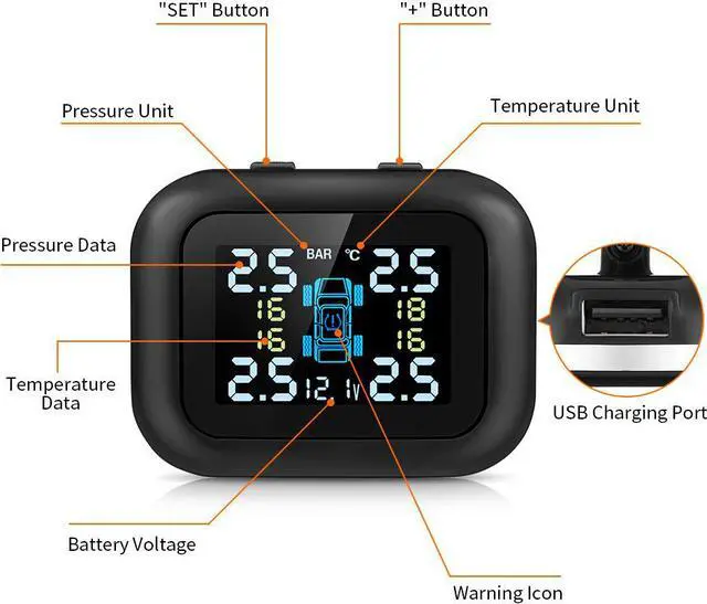 Alt view image 2 of 7 - WERLEO TPMS Wireless Tire Pressure Monitoring System with 4 DIY Sensors Real-time Displays 4 Tires' Pressure and Temperature TPMS - External TPMS4