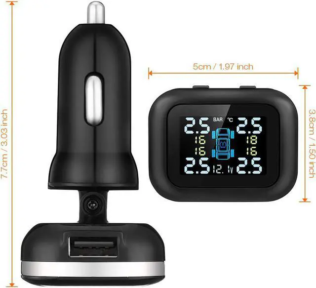 Alt view image 7 of 7 - WERLEO TPMS Wireless Tire Pressure Monitoring System with 4 DIY Sensors Real-time Displays 4 Tires' Pressure and Temperature TPMS - External TPMS4