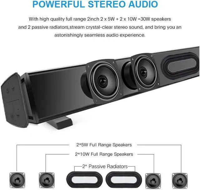 Alt view image 4 of 7 - Soundbar 32-Inch 2.0 Channel Sound Bars with Remote Control for TV Wireless Bluetooth Speaker Home Audio Sound Bar Support Optical Coaxial AUX and TF Card Wall Mountable