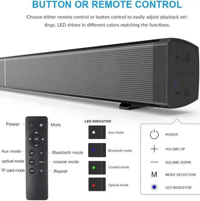 Alt view image 2 of 7 - Soundbar 32-Inch 2.0 Channel Sound Bars with Remote Control for TV Wireless Bluetooth Speaker Home Audio Sound Bar Support Optical Coaxial AUX and TF Card Wall Mountable