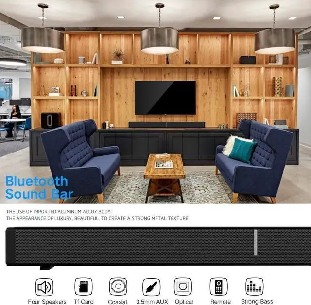 Alt view image 3 of 7 - Soundbar 32-Inch 2.0 Channel Sound Bars with Remote Control for TV Wireless Bluetooth Speaker Home Audio Sound Bar Support Optical Coaxial AUX and TF Card Wall Mountable