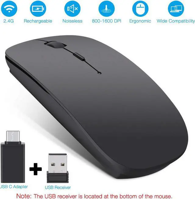 Main image of Rechargeable Wireless Mouse Werleo 2.4Ghz Slim Noiseless Mute Silent Click Optical Mouse Mice with USB Receiver Type C for Laptop Desktop Tablet Notebook PC Computer MacBook