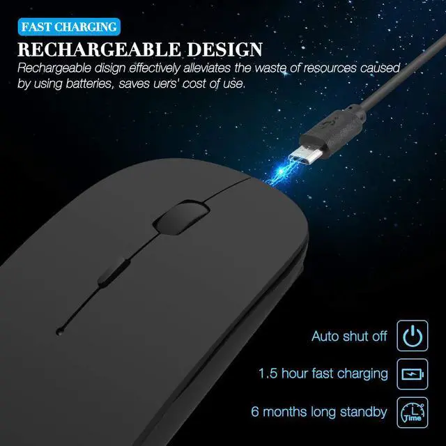 Alt view image 3 of 7 - Rechargeable Wireless Mouse Werleo 2.4Ghz Slim Noiseless Mute Silent Click Optical Mouse Mice with USB Receiver Type C for Laptop Desktop Tablet Notebook PC Computer MacBook