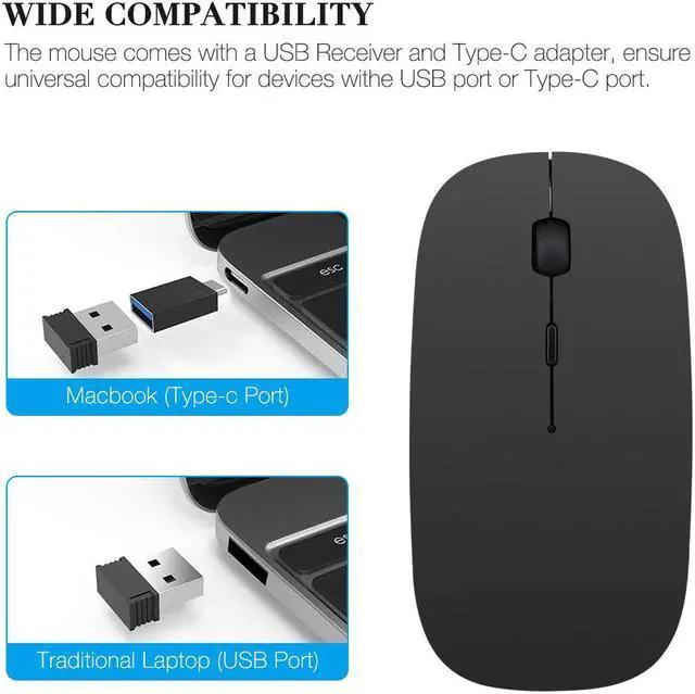 Alt view image 4 of 7 - Rechargeable Wireless Mouse Werleo 2.4Ghz Slim Noiseless Mute Silent Click Optical Mouse Mice with USB Receiver Type C for Laptop Desktop Tablet Notebook PC Computer MacBook