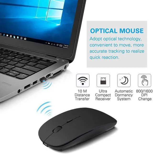 Alt view image 7 of 7 - Rechargeable Wireless Mouse Werleo 2.4Ghz Slim Noiseless Mute Silent Click Optical Mouse Mice with USB Receiver Type C for Laptop Desktop Tablet Notebook PC Computer MacBook