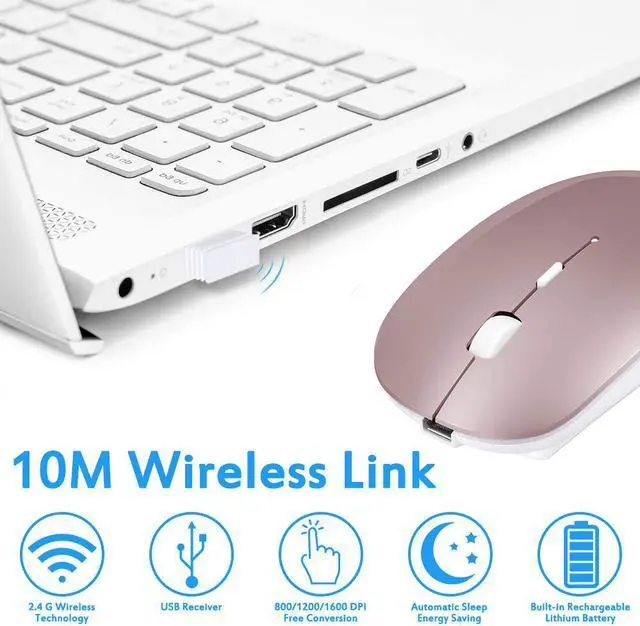 Alt view image 5 of 7 - Rechargeable Wireless Mouse Werleo 2.4Ghz Slim Noiseless Mute Silent Click Optical Mouse Mice with USB Receiver Type C for Laptop Desktop Tablet Notebook PC Computer MacBook