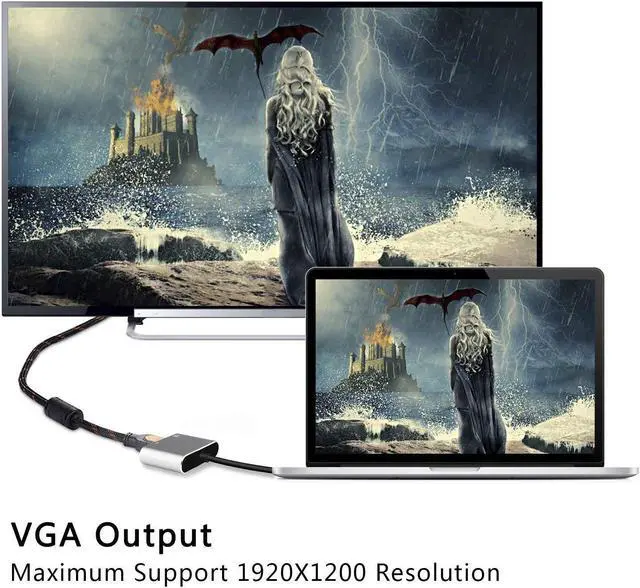 Alt view image 4 of 7 - Werleo USB C to HDMI 4K VGA Adapter USB 3.1 Type C to VGA HDMI UHD Video Converter Adaptor for 2018 iPad Pro / MacBook Pro / Chromebook / Lenovo 900 / Dell XPS / Samsung Galaxy S8 S9 No Driver