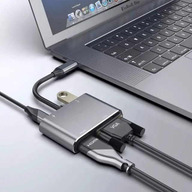 Alt view image 2 of 7 - USB C to 4K HDMI VGA Adapter Converter Werleo 4-in-1 Hub USB 3.0 OTG Charging Power PD Port Compatible for MacBook Pro / Dell XPS / Samsung Galaxy