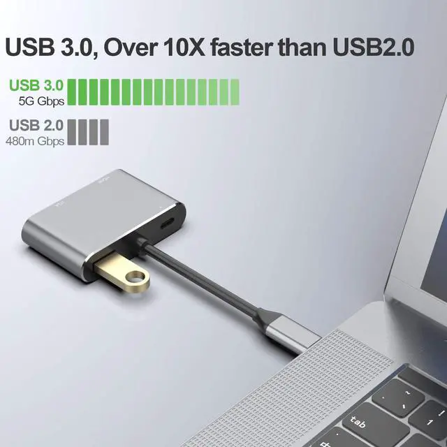Alt view image 6 of 7 - USB C to 4K HDMI VGA Adapter Converter Werleo 4-in-1 Hub USB 3.0 OTG Charging Power PD Port Compatible for MacBook Pro / Dell XPS / Samsung Galaxy