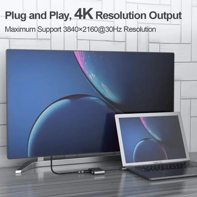 Alt view image 3 of 7 - USB C to 4K HDMI VGA Adapter Converter Werleo 4-in-1 Hub USB 3.0 OTG Charging Power PD Port Compatible for MacBook Pro / Dell XPS / Samsung Galaxy