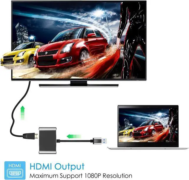Alt view image 5 of 7 - USB 3.0 to HDMI VGA Adapter Gold-Plated Dual Output USB to VGA HDMI HD 1080P Converter Cable for Windows 7 / 8 / 10 Computers Black
