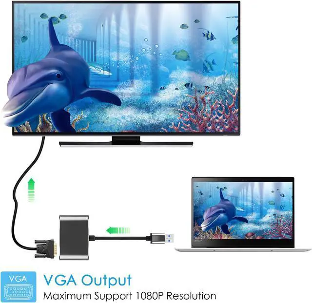 Alt view image 3 of 7 - USB 3.0 to HDMI VGA Adapter Gold-Plated Dual Output USB to VGA HDMI HD 1080P Converter Cable for Windows 7 / 8 / 10 Computers Black