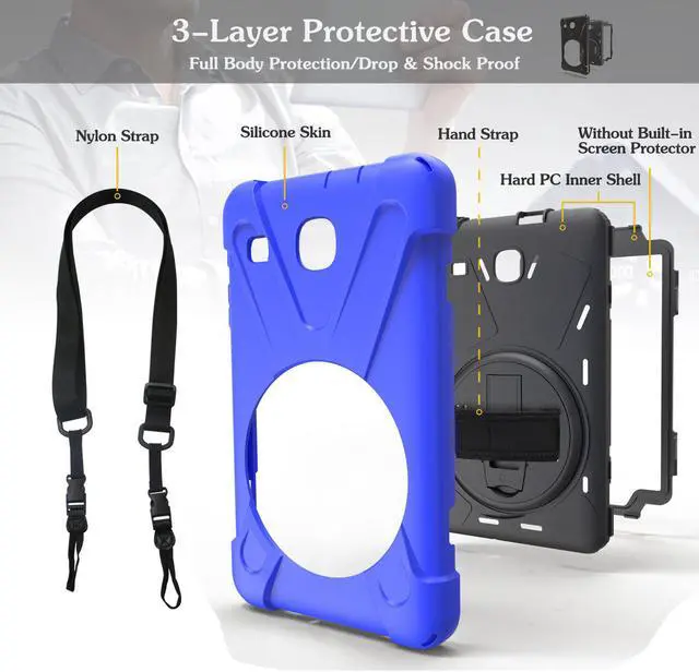 Alt view image 5 of 7 - Werleo Samsung Galaxy Tab E 8.0 T377 Case Armor Rugged Sturdy Shockproof Heavy Duty Durable Protective Cover with Stand / Hand Strap / Shoulder Strap for SM-T377A/ SM-T377V/ SM-T377P