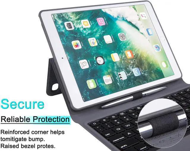 Alt view image 7 of 7 - iPad Keyboard Case for New iPad 9.7 2018 / iPad 6th Gen - iPad Pro 2017 / iPad 5th Gen - iPad Air 2 / Air 1 / iPad Pro 9.7 - 7 Color Backlit - Wireless Bluetooth iPad Case with Keyboard