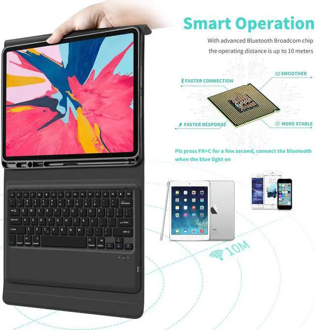 Alt view image 7 of 7 - Werleo 2018 iPad Pro 11 inch Keyboard Case - Support Apple Pencil Charging - Magnetic Wireless Bluetooth Keyboard Flip PU Case Folio Stand Cover Auto Sleep Wake Full Protective