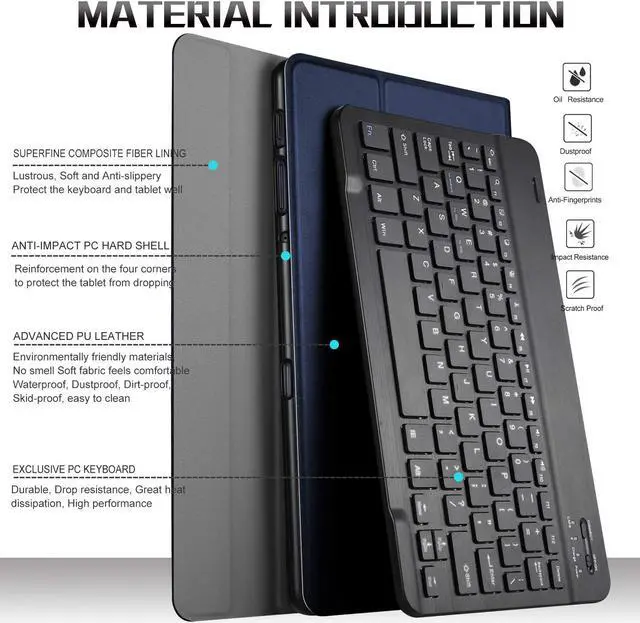 Alt view image 2 of 7 - Keyboard Case for Samsung Galaxy Tab A 10.5 Case with Detachable Wireless Bluetooth Keyboard Smart Stand Cover for Samsung Galaxy Tab A 10.5 2018 Release SM-T590 (Wi-Fi) SM-T595 (LTE) Tablet