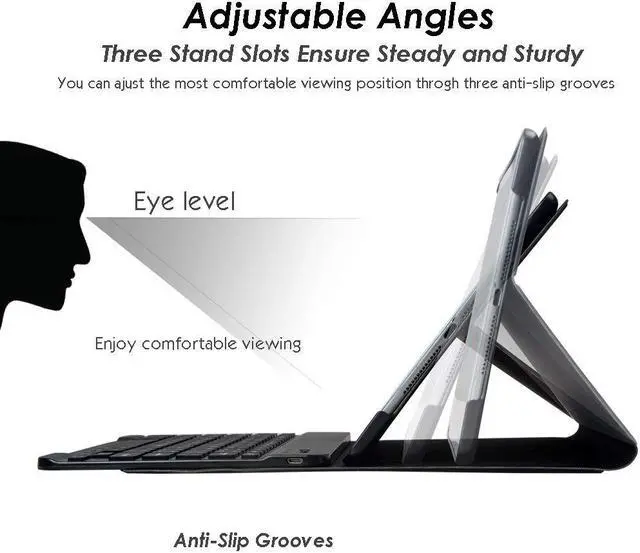 Alt view image 3 of 7 - Werleo Keyboard Case for Apple iPad 2 3 4 Folding Leather Folio Cover with Removable Bluetooth Keyboard for iPad 2 iPad 3 iPad 4 Tablet Black