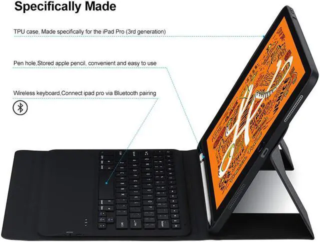 Alt view image 2 of 7 - Werleo iPad Mini 5 Keyboard Mini 5th Gen 2019 Tablet Keyboard Case Sleep / Wake Smart Cover Charge Support Pencil Slot Holder PU Folio Stand Wireless Bluetooth Keyboard for iPad Mini 5 7.9" - Black