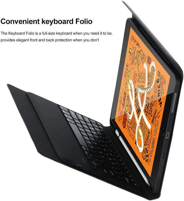 Alt view image 3 of 7 - Werleo iPad Mini 5 Keyboard Mini 5th Gen 2019 Tablet Keyboard Case Sleep / Wake Smart Cover Charge Support Pencil Slot Holder PU Folio Stand Wireless Bluetooth Keyboard for iPad Mini 5 7.9" - Black