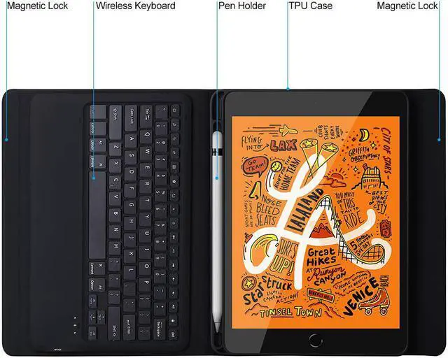Alt view image 5 of 7 - Werleo iPad Mini 5 Keyboard Mini 5th Gen 2019 Tablet Keyboard Case Sleep / Wake Smart Cover Charge Support Pencil Slot Holder PU Folio Stand Wireless Bluetooth Keyboard for iPad Mini 5 7.9" - Black