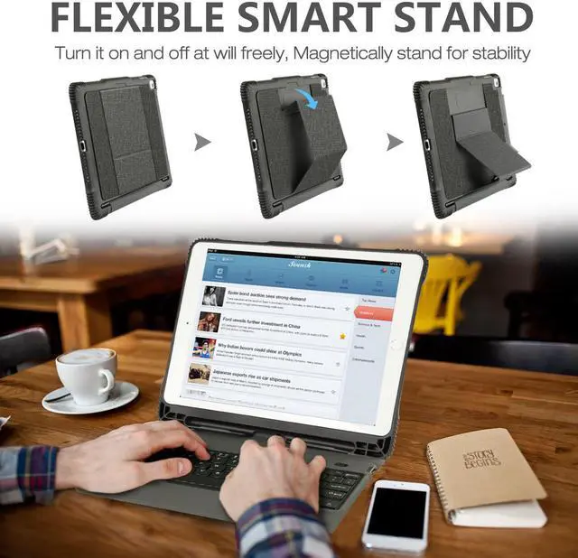 Alt view image 3 of 7 - New 2018 iPad 9.7 Keyboard Case with Pencil Holder Detachable Wireless Bluetooth Keyboard Shockproof Heavy Duty Full-body Protective Cover for iPad 9.7 inch 2018 2017 / iPad Pro 9.7 / iPad Air 2 / 1