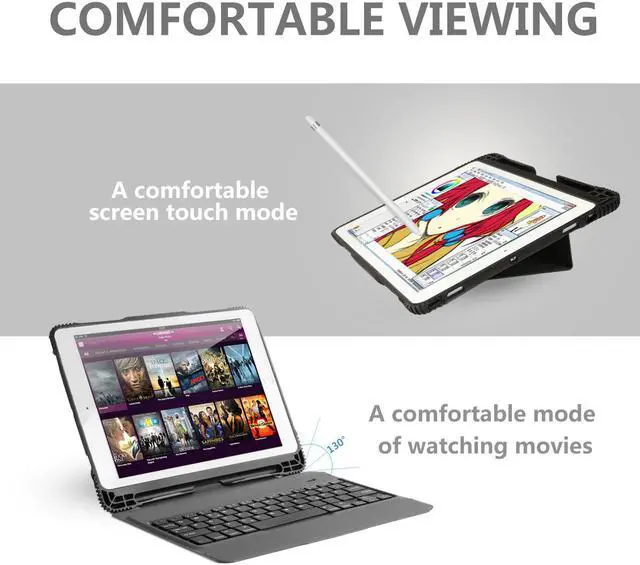 Alt view image 6 of 7 - New 2018 iPad 9.7 Keyboard Case with Pencil Holder Detachable Wireless Bluetooth Keyboard Shockproof Heavy Duty Full-body Protective Cover for iPad 9.7 inch 2018 2017 / iPad Pro 9.7 / iPad Air 2 / 1