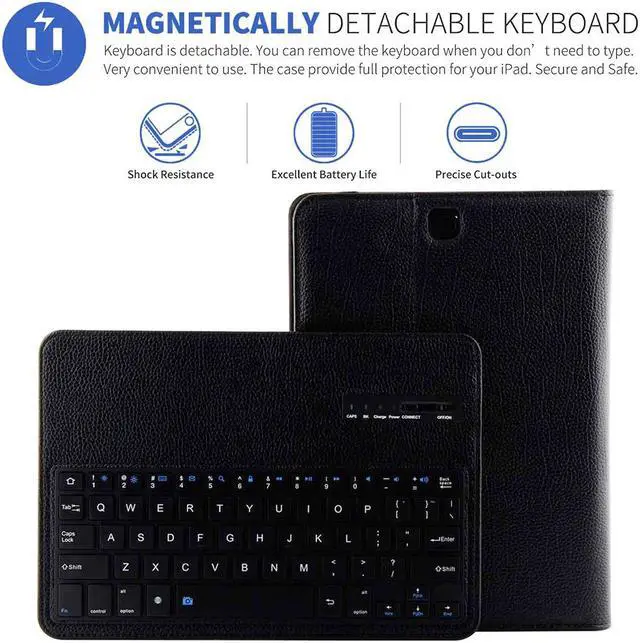 Alt view image 2 of 6 - Keyboard Case for Samsung Galaxy Tab S2 9.7 SM-T810 / T815 / T813 Detachable Magnetic Removable Wireless Bluetooth Smart Keyboard Cover Protective Stand Book Folio Slim Fit PU Leather