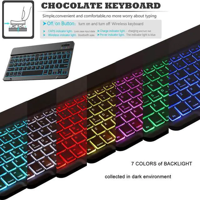 Alt view image 2 of 7 - Samsung Galaxy Tab A 10.1 2019 Keyboard Case with 7 Color Backlights Ultra Thin PU Leather Slim Folio Stand Cover Removable Wireless Bluetooth Backlit Keyboard Case for Galaxy Tab A 10.1 SM-T510 T515