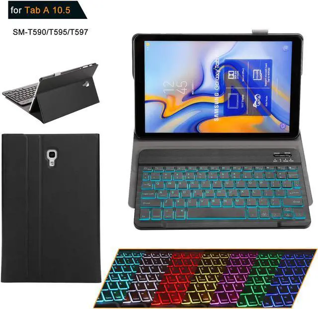 Main image of Samsung Galaxy Tab A 10.5 Keyboard Case - 2018 Model SM-T590 / T595 / T597 - Slim PU Leather Cover  - Removable Bluetooth Wireless Keyboard - Ultra Thin & Light - S Pen Holder