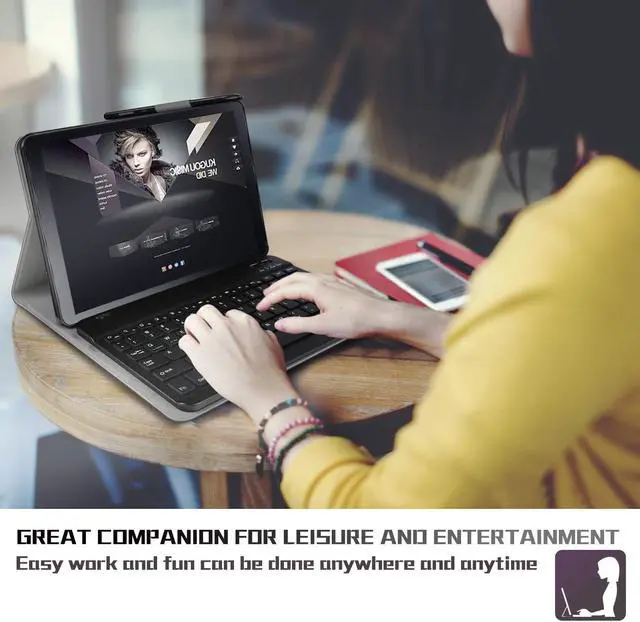 Alt view image 7 of 7 - Samsung Galaxy Tab A 10.5 Keyboard Case - 2018 Model SM-T590 / T595 / T597 - Slim PU Leather Cover  - Removable Bluetooth Wireless Keyboard - Ultra Thin & Light - S Pen Holder